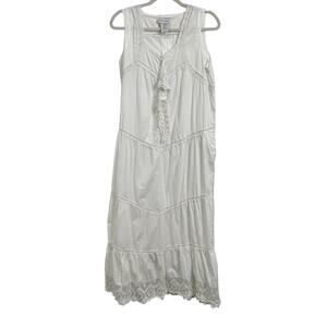 Soft Surroundings White Cotton Maxi Tiered Nightgown Sleep Dress Women's Small